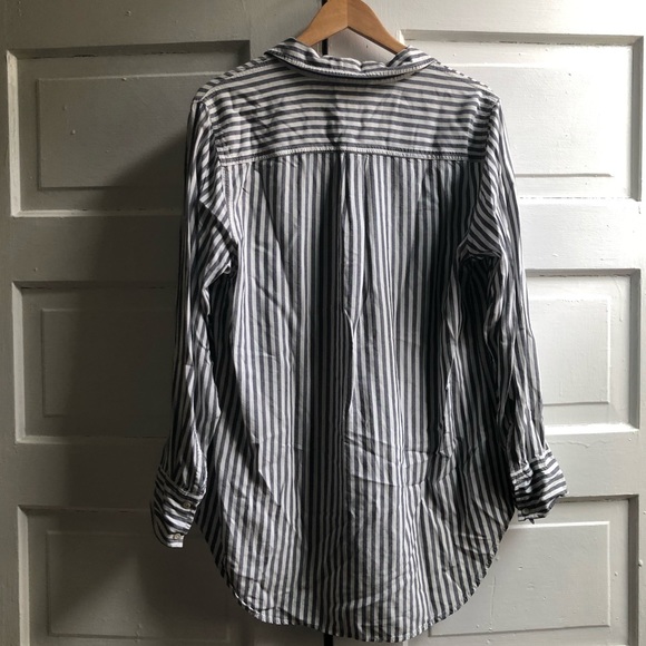 Stripey Slouchy Grey and White Button-Up - Picture 2 of 3